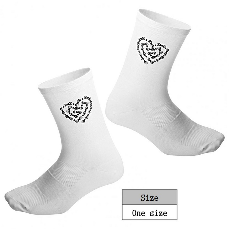 Șosete sport, alergare, ciclism, imprimeu cu lanț de inimă, șosete respirabile pentru bicicletă, bărbați, femei, în formă de Y, cu călcâiul din spate, șosete cu absorbție a transpirației