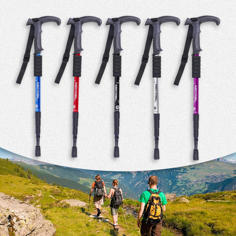 Praktiškos pėsčiųjų lazdos Aliuminio lydinio vaikščiojimo lazdos Lanksčios nuo rūdžių keturių dalių teleskopinės lazdos