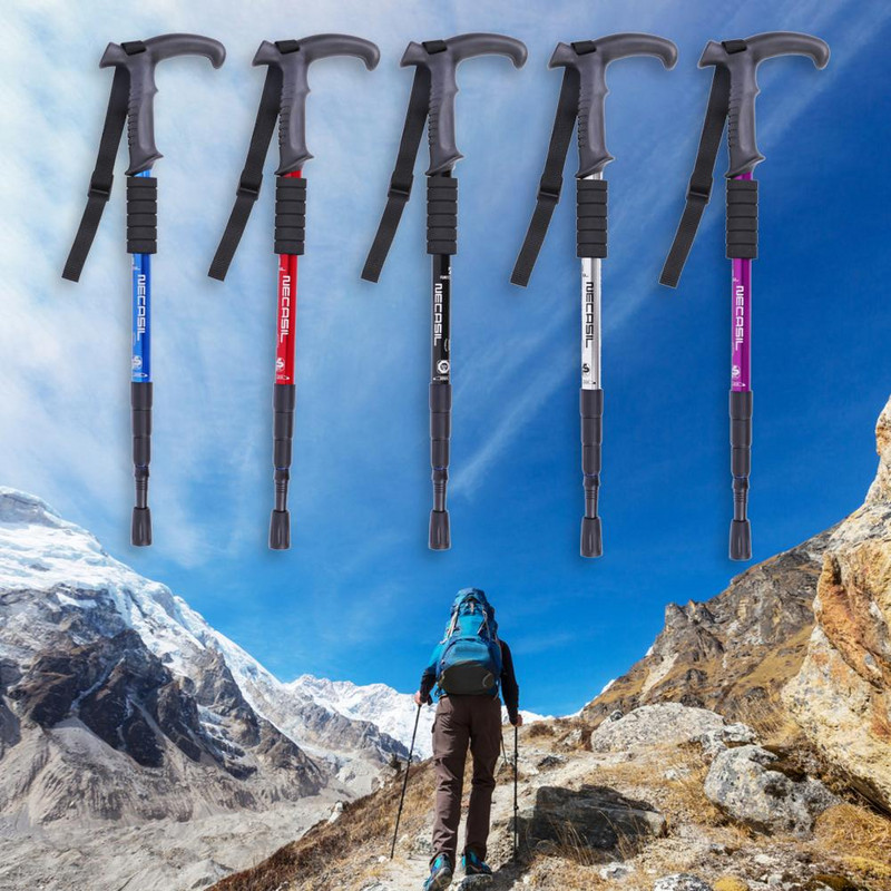 Praktiškos pėsčiųjų lazdos Aliuminio lydinio vaikščiojimo lazdos Lanksčios nuo rūdžių keturių dalių teleskopinės lazdos