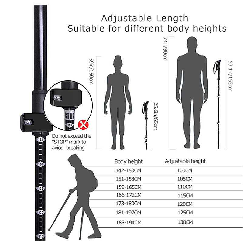 Itin lengvi šiaurietiško ėjimo lazdos iš aliuminio lydinio teleskopinės žygio lazdos