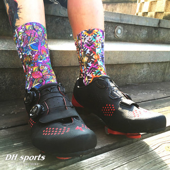 Мъжки, дамски пенирани памучни колоездачни чорапи с щампован модел Дишащи велосипедни велосипедни MTB бягащи баскетболни спортни чорапи
