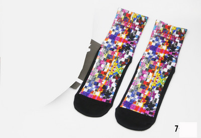 Ανδρικές Γυναικείες χτενισμένες βαμβακερές κάλτσες ποδηλασίας με μοτίβο εκτύπωσης αναπνεύσιμο ποδήλατο ποδήλατο MTB αθλητικές κάλτσες μπάσκετ για τρέξιμο