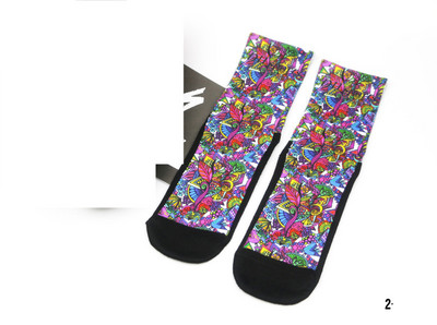 Ανδρικές Γυναικείες χτενισμένες βαμβακερές κάλτσες ποδηλασίας με μοτίβο εκτύπωσης αναπνεύσιμο ποδήλατο ποδήλατο MTB αθλητικές κάλτσες μπάσκετ για τρέξιμο