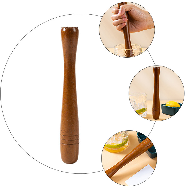 „Muddler“ medinis ledo medžio smulkintuvas „Mojito“ įrankis virtuvės kokteilis vaisių grūstuvės lazdelės plaktukas, kietas nerūdijantis plienas