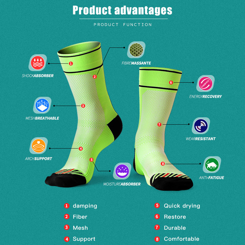 QUESHARK Férfi Női Sportzokni Futás Verseny Kerékpározás MTB Országúti kerékpár kosárlabda labdarúgás futball kompressziós harisnya