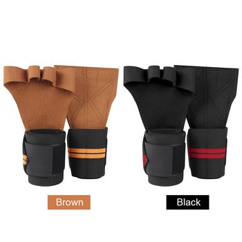 Противохлъзгащи кожени ръкавици за вдигане на тежести Ръкавици за предпазители за китката Дишащи дъмбели за издърпване Протектор за ръце Фитнес Спортни тренировки