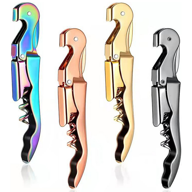 Ezüst fekete arany rózsa arany rozsdamentes acél dupla csuklós dugóhúzós professzionális bornyitó pincér sörösüvegnyitó