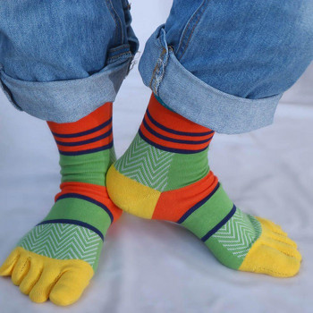 Цветни памучни къси чорапи с пет пръста Ярки цветни райета Улична мода Млади ежедневни Harajuku Happy Смешни чорапи с пръсти