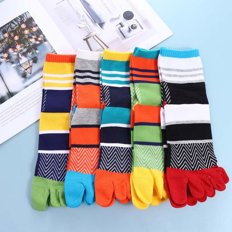 Spalvingos medvilninės penkių pirštų trumpos kojinės ryškių spalvų juostelės gatvės mados jaunos laisvalaikio Harajuku linksmos ir juokingos kojinės su pirštais