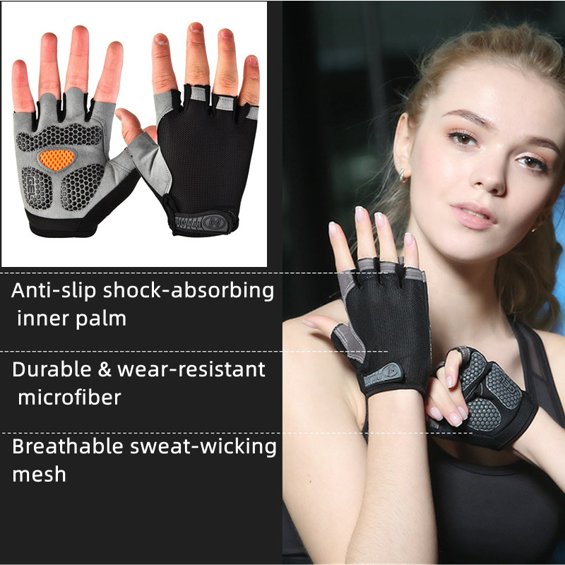 Sport Fitness Glove Meeste/naiste rattakinnas koos lööke neelava geelpadjaga, hingav jõusaali raskuste tõstmiseks, poolsõrmega kinnas
