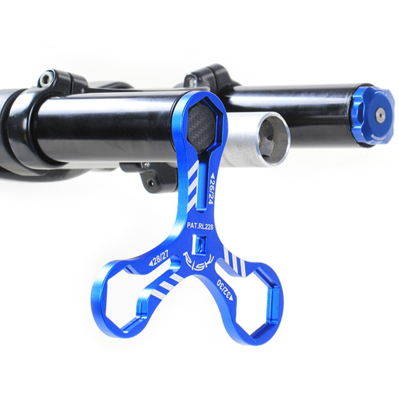 RISK RL228 dviračio šakės veržliarakčio įrankio dalys Aliuminis 6 viename dviračio šakės veržliarakčio montavimas / nuėmimas 24/26/27/28/30/32 mm mėlynas