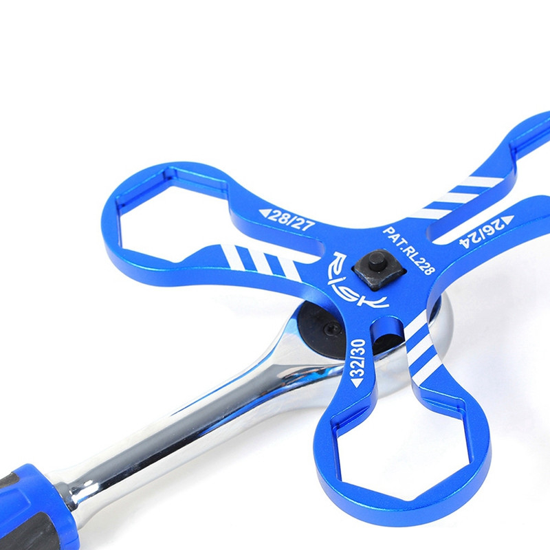 RISK RL228 dviračio šakės veržliarakčio įrankio dalys Aliuminis 6 viename dviračio šakės veržliarakčio montavimas / nuėmimas 24/26/27/28/30/32 mm mėlynas