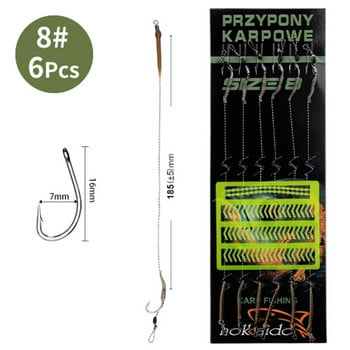 Fishing Bait Tool Premium Quality 6 τμχ Carp Fishing Hair Rigs Curved Barb Leader Hooks and Boilie Bait Rig Stops