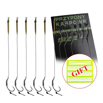 Fishing Bait Tool Premium Quality 6 τμχ Carp Fishing Hair Rigs Curved Barb Leader Hooks and Boilie Bait Rig Stops