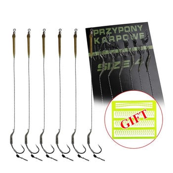 Fishing Bait Tool Premium Quality 6 τμχ Carp Fishing Hair Rigs Curved Barb Leader Hooks and Boilie Bait Rig Stops