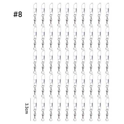 50 vnt. tvirti žiedai, pasukami meškeriukai, metaliniai meškeriojimo kaiščio jungtis su užsegimu užsegami žvejybos kabliukai.