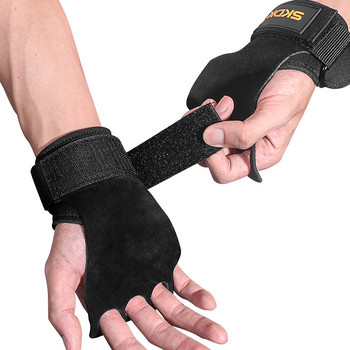 Ръкавици за тренировка за вдигане на тежести, три пръста, протектор за дланта на ръката, телешка кожа, против приплъзване, регулируеми за тренировки с набирания с гири