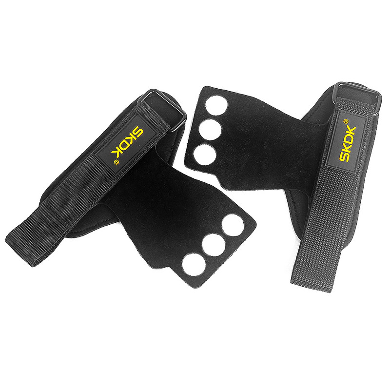 Γάντια προπόνησης άρσης βαρών Προστατευτικό παλάμης χεριών με τρύπες με τρία δάχτυλα Αντιολισθητικό δέρμα αγελάδας, ρυθμιζόμενο για προπόνηση Pull Up Kettlebells