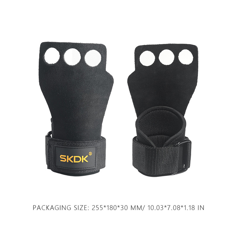 Γάντια προπόνησης άρσης βαρών Προστατευτικό παλάμης χεριών με τρύπες με τρία δάχτυλα Αντιολισθητικό δέρμα αγελάδας, ρυθμιζόμενο για προπόνηση Pull Up Kettlebells