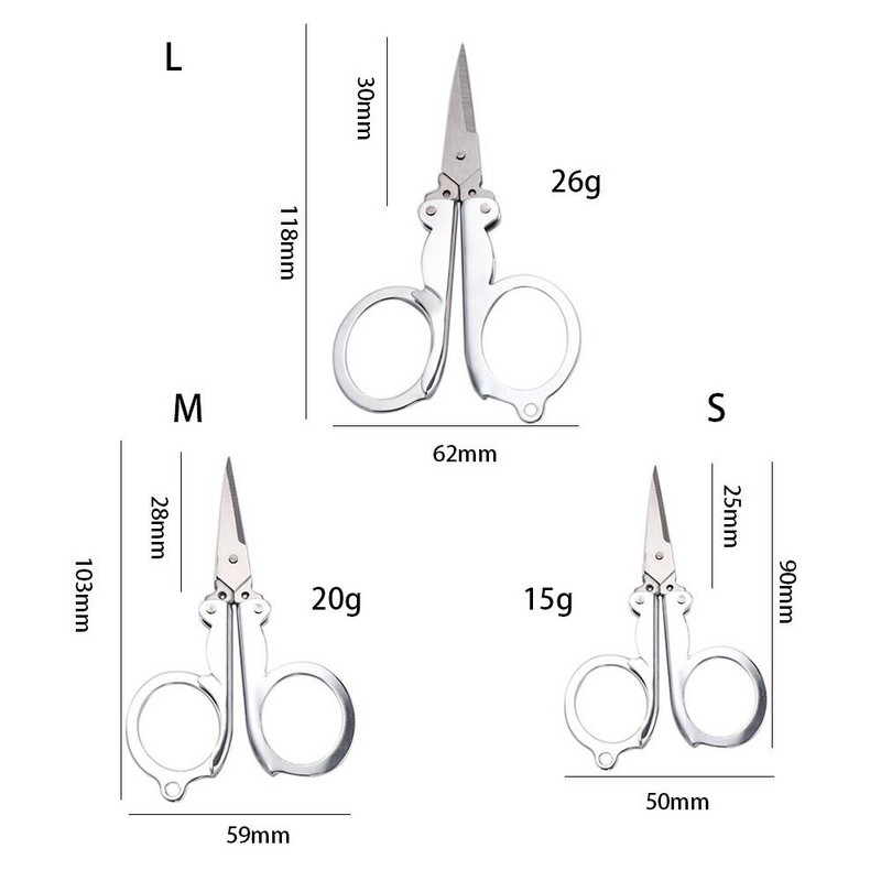 1 vnt. sulankstomos žirklės, nešiojamos kelioninės nerūdijančio plieno žvejybos žirklės, aštrios avarinės siuvinėjimo kirpimo siuvimo žirklės