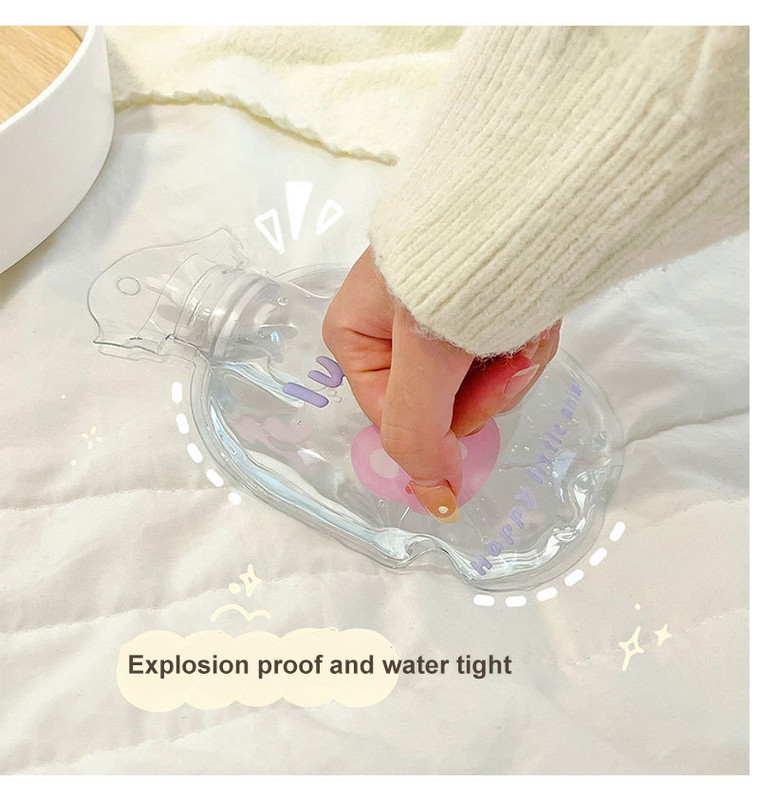 Kawaii átlátszó melegvizes táska kézi meleg vizes palack szivárgásmentes tömítés 3D sztereó melegvíz táska PVC mini meleg kézmelegítő