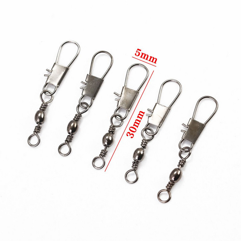 100 vienetų / partijos 30 mm žvejybos jungties jungtis, tvirta žiedai, rutulinio vamzdelio pasukamas kaištis su užsegamais žuvies reikmenų priedais