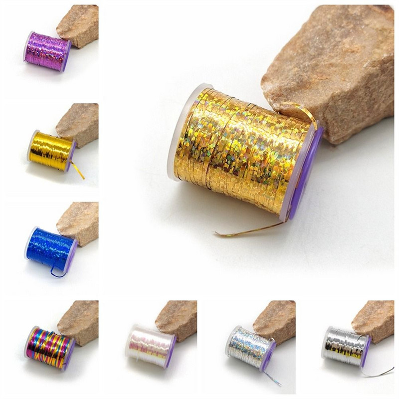 1 τεμ. Ολογραφικά Flat Tinsel Fishing Flies 120yards 1mm Tinsel Flash Streamer Nymph Thread Fly Fly Teing Materials Fish Accessories