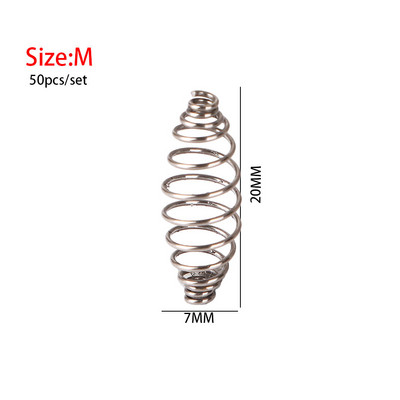 50 vnt./stal. Nerūdijančio plieno spyruoklinis masalas Kabantys reikmenys tiektuvas alyvuogių formos narvelio plaukų įtaisas, kombinuotas plūduriuojantis tiektuvas Karpių žvejybos įrankiai