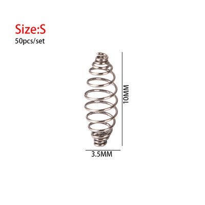 50 vnt./stal. Nerūdijančio plieno spyruoklinis masalas Kabantys reikmenys tiektuvas alyvuogių formos narvelio plaukų įtaisas, kombinuotas plūduriuojantis tiektuvas Karpių žvejybos įrankiai