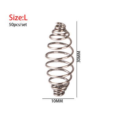 50 vnt./stal. Nerūdijančio plieno spyruoklinis masalas Kabantys reikmenys tiektuvas alyvuogių formos narvelio plaukų įtaisas, kombinuotas plūduriuojantis tiektuvas Karpių žvejybos įrankiai