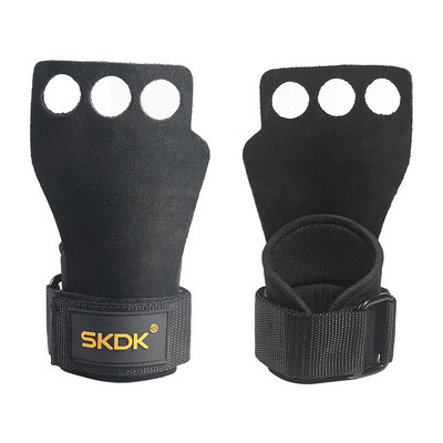 Treniruoklių salės rankenos delnų apsaugos Trijų pirštų skylučių rankos delno apsauga, neslysta iš karvės odos, reguliuojama, kad būtų galima treniruotis su traukimo varpeliais