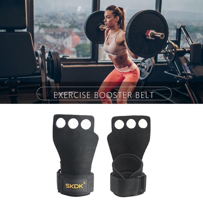 Treniruoklių salės rankenos delnų apsaugos Trijų pirštų skylučių rankos delno apsauga, neslysta iš karvės odos, reguliuojama, kad būtų galima treniruotis su traukimo varpeliais