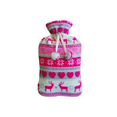 Πλεκτό κάλυμμα τσάντα ζεστού νερού 2000ml Μεγάλη φανέλα τσάντα μονόχρωμη βελούδινη υφασμάτινη μανίκια κινούμενα σχέδια με γέμιση με σακούλα νερού