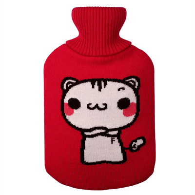 Πλεκτό κάλυμμα τσάντα ζεστού νερού 2000ml Μεγάλη φανέλα τσάντα μονόχρωμη βελούδινη υφασμάτινη μανίκια κινούμενα σχέδια με γέμιση με σακούλα νερού