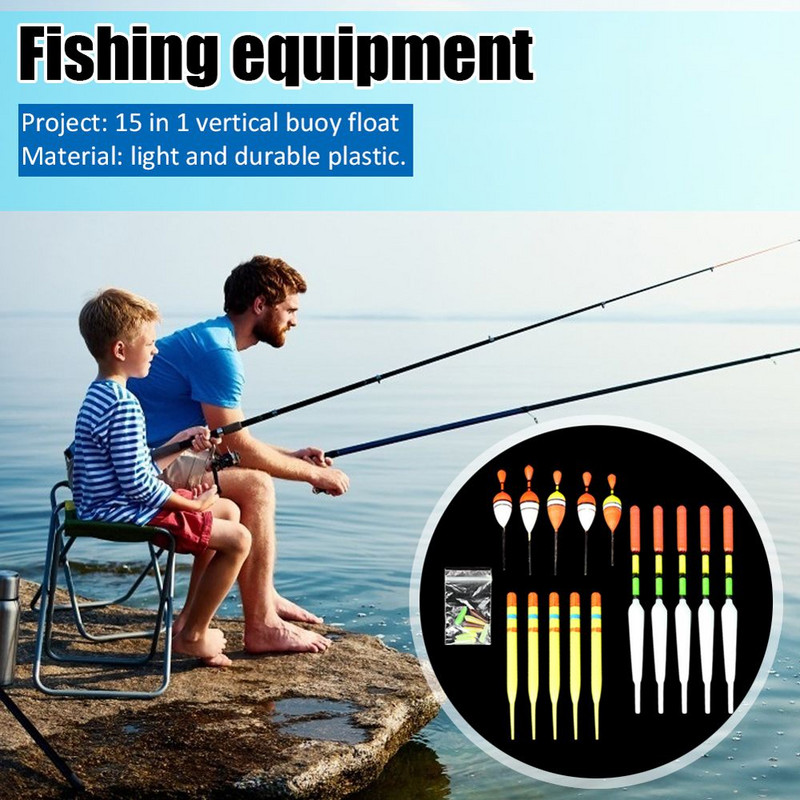 1 set (15 kom) plovaka za morski ribolov s okomitom plutačom raznih veličina za većinu vrsta ribolova s pričvrsnim gumenim mamacima za ribolov