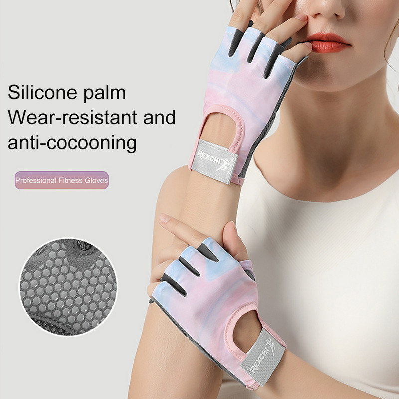 KoKossi 1Pair Half Finger fitneso pirštinės riešo apsauga nuo slydimo sunkiosios atletikos treniruotės hanteliai moterų dviračių sportinės pirštinės