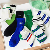 2023. aasta uued topeltnõelaga triibulised sokid naistele, tikitud rohelised puuvillased sokid, paarid, Rula Sox