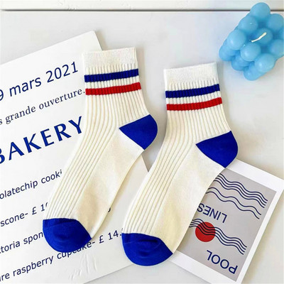 2023. aasta uued topeltnõelaga triibulised sokid naistele, tikitud rohelised puuvillased sokid, paarid, Rula Sox