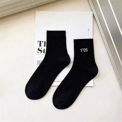 2023. aasta uued topeltnõelaga triibulised sokid naistele, tikitud rohelised puuvillased sokid, paarid, Rula Sox