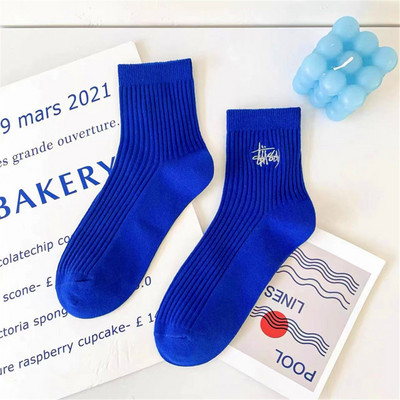 2023. aasta uued topeltnõelaga triibulised sokid naistele, tikitud rohelised puuvillased sokid, paarid, Rula Sox