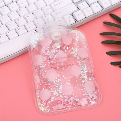 Sequin karšto vandens butelis mini skaidrus PVC karšto vandens butelis mažas vandens įpurškimo rankinė užpildyta vandens šildytuvo rankinė