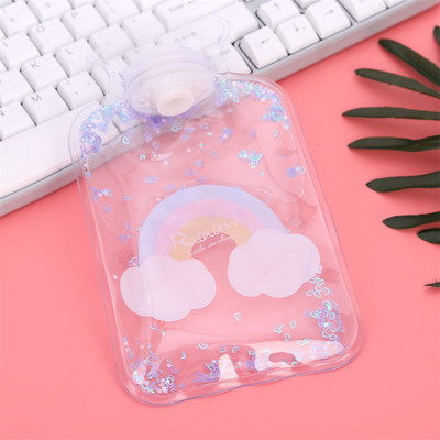 Sequin karšto vandens butelis mini skaidrus PVC karšto vandens butelis mažas vandens įpurškimo rankinė užpildyta vandens šildytuvo rankinė