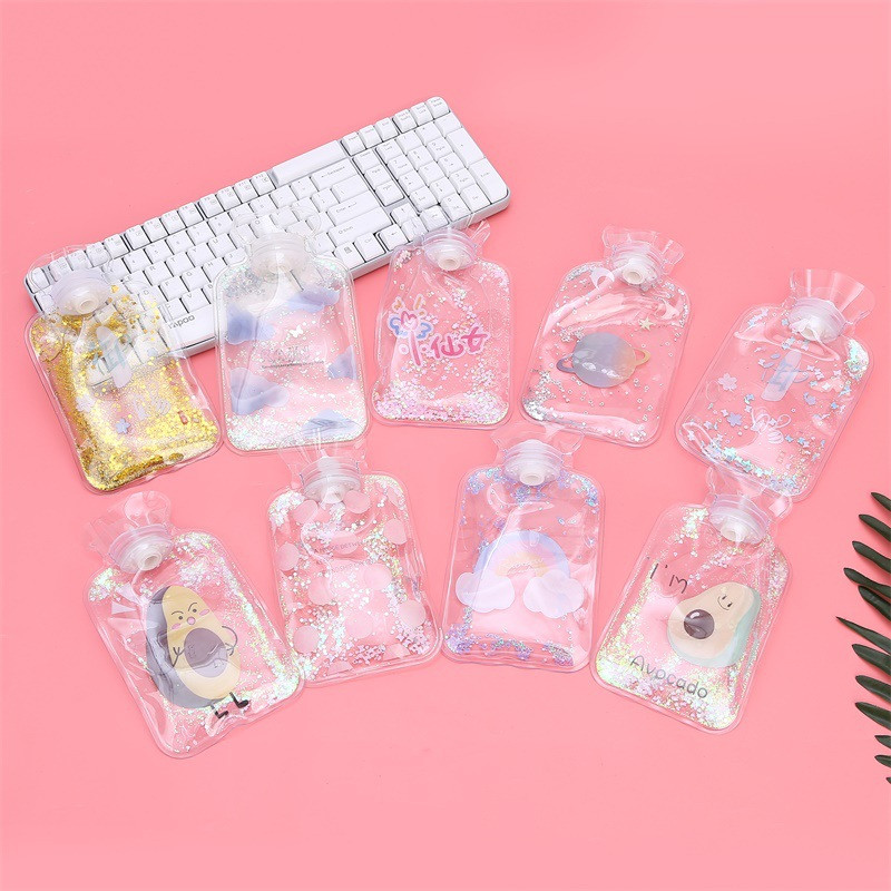 Sequin karšto vandens butelis mini skaidrus PVC karšto vandens butelis mažas vandens įpurškimo rankinė užpildyta vandens šildytuvo rankinė