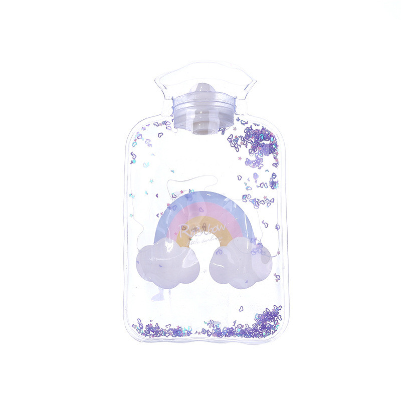 Sequin karšto vandens butelis mini skaidrus PVC karšto vandens butelis mažas vandens įpurškimo rankinė užpildyta vandens šildytuvo rankinė