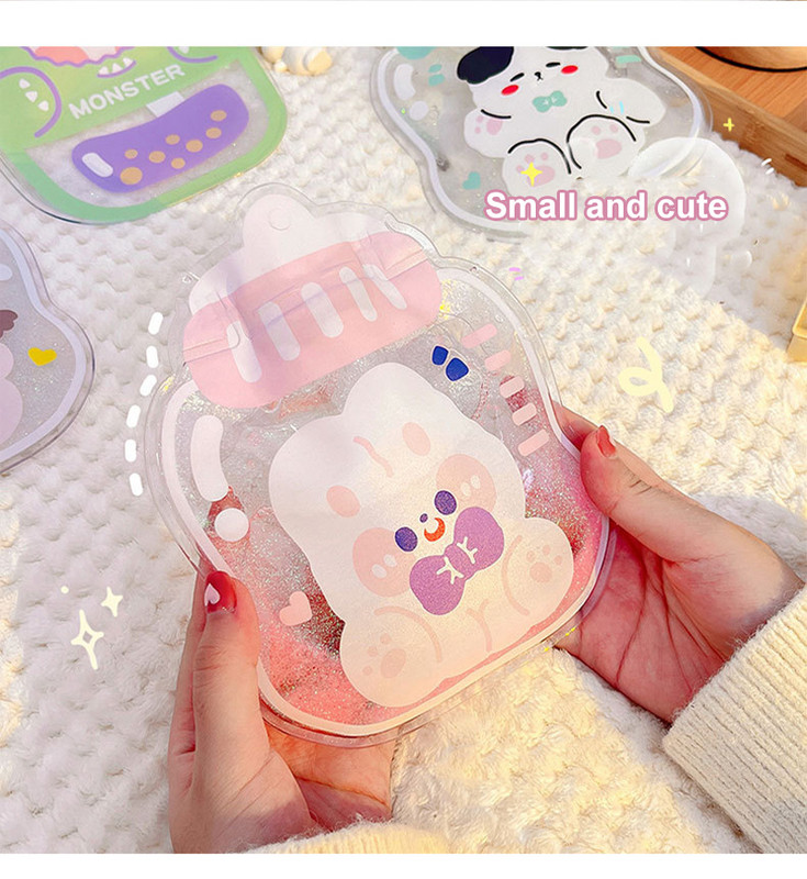 Animacinių filmų vandens įpurškimo karšto vandens maišelis Mielas skaidrus šilto vandens krepšys PVC nešiojamas mini mergaičių kišeninis rankų ir kojų šilto vandens krepšys