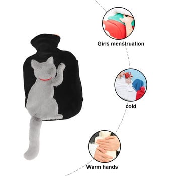 2023 Симпатичен котешки термос с плюшен капак 1L Класически гумен термос Мека торба за гореща студена вода за схващания на врата и раменете Облекчаване на болката