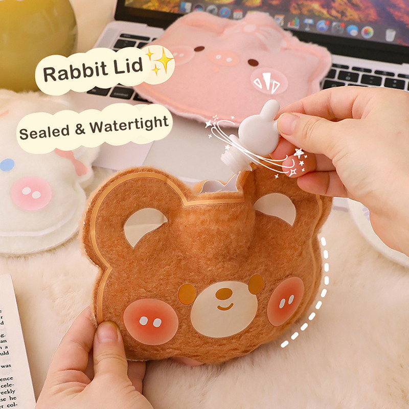 Mini animacinių filmų pliušinis meškiukas karšto vandens butelio maišelis šiltas pilvo šildytuvas, užpildytas sprogimui mini nešiojamas žieminis daugkartinis rankų šildytuvas