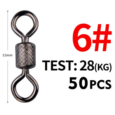 50PCS/Lot Meredith Fishing Swivels Solid Rings Rolling Swivel za pribor za pecanje šarana Okretni s kugličnim ležajem sa sigurnosnom kopčom