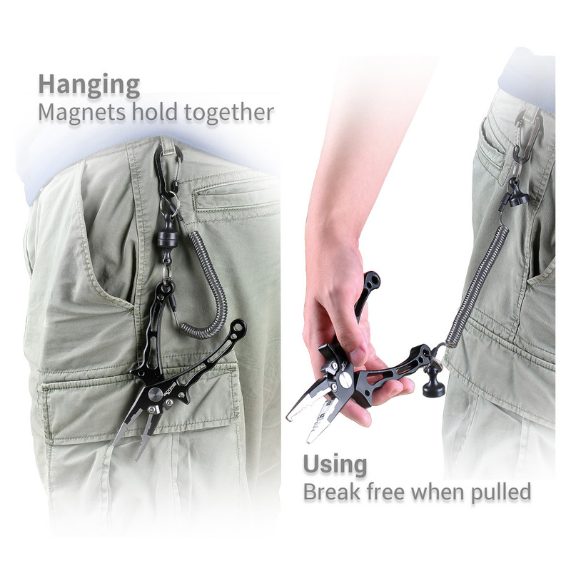 Tugev magnetklambriga võrguriiul kalapüügiriistadega, 1,5 m püügispiraaliga nööriga konksu pannal kärbsepüügiks