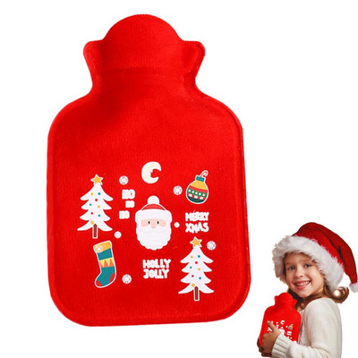 Geantă reutilizabilă de iarnă, căldură caldă, pentru mâini, PVC, pentru ameliorarea durerii, terapie pentru sticlă de apă caldă, cu capac moale tricotat de Crăciun.